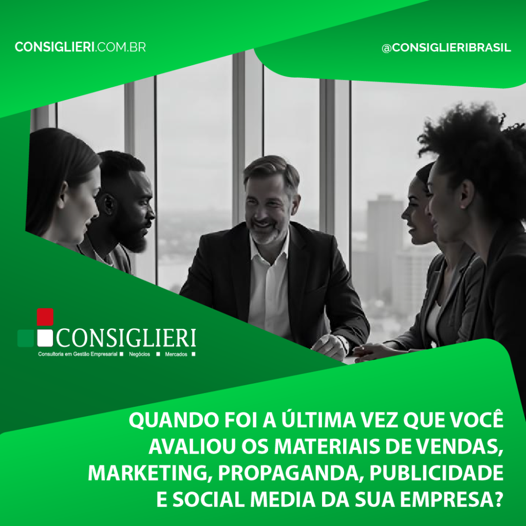 QUANDO FOI A ÚLTIMA VEZ QUE VOCÊ AVALIOU OS MATERIAIS DE VENDAS, MARKETING, PROPAGANDA, PUBLICIDADE E SOCIAL MEDIA DA SUA EMPRESA?